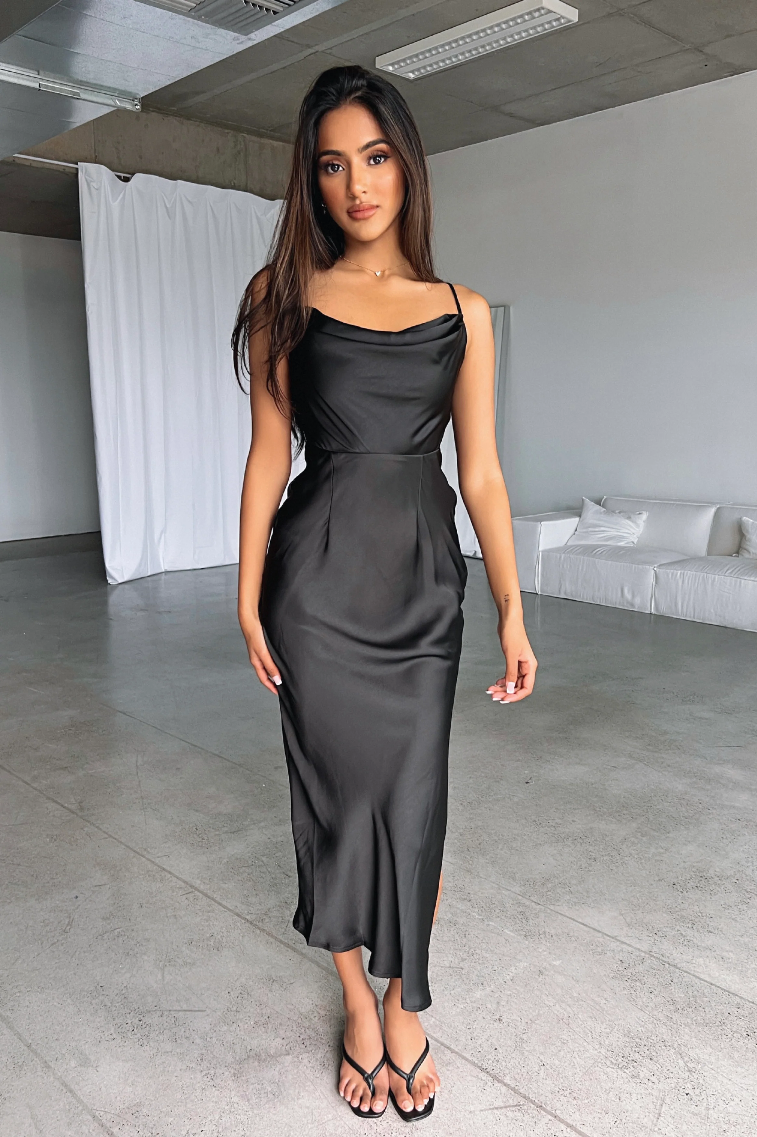 Elegant Black Satin Dress