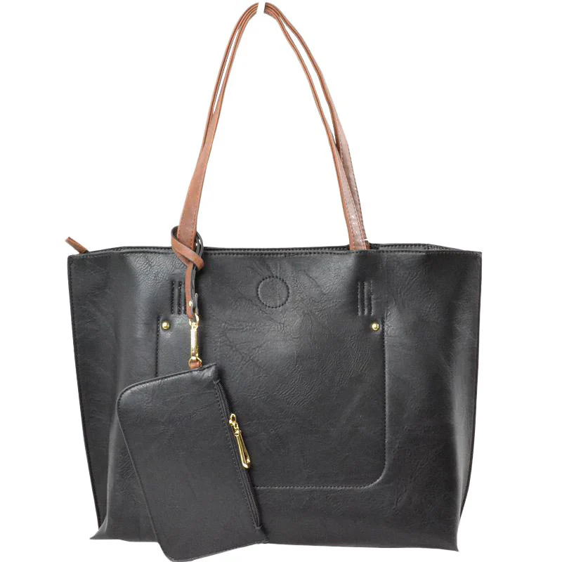 Elegant Black Faux Leather Tote Bag