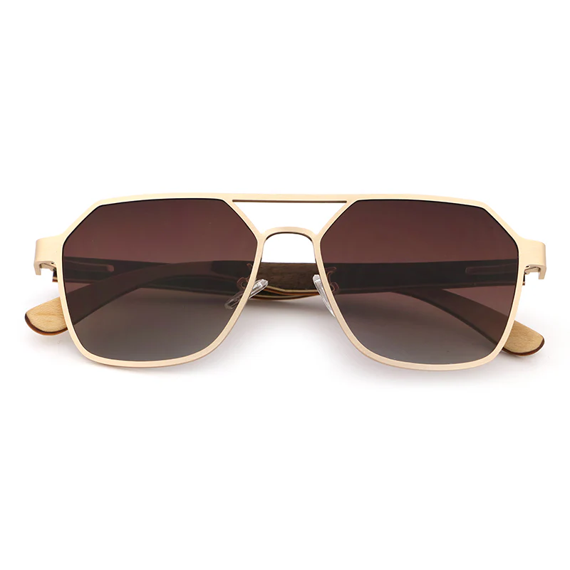 Stylish Geometric Sunglasses With Wooden Temples