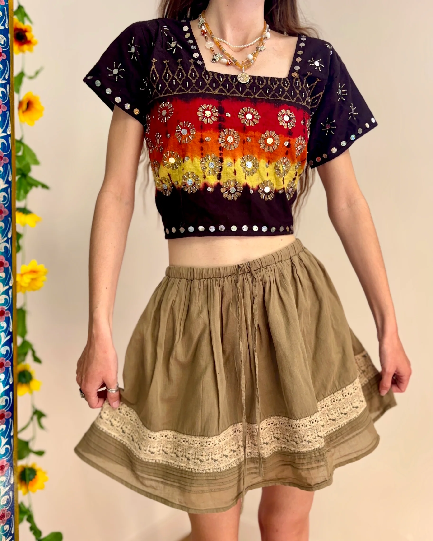 Bohemian Flower Embroidered Top And Skirt Set