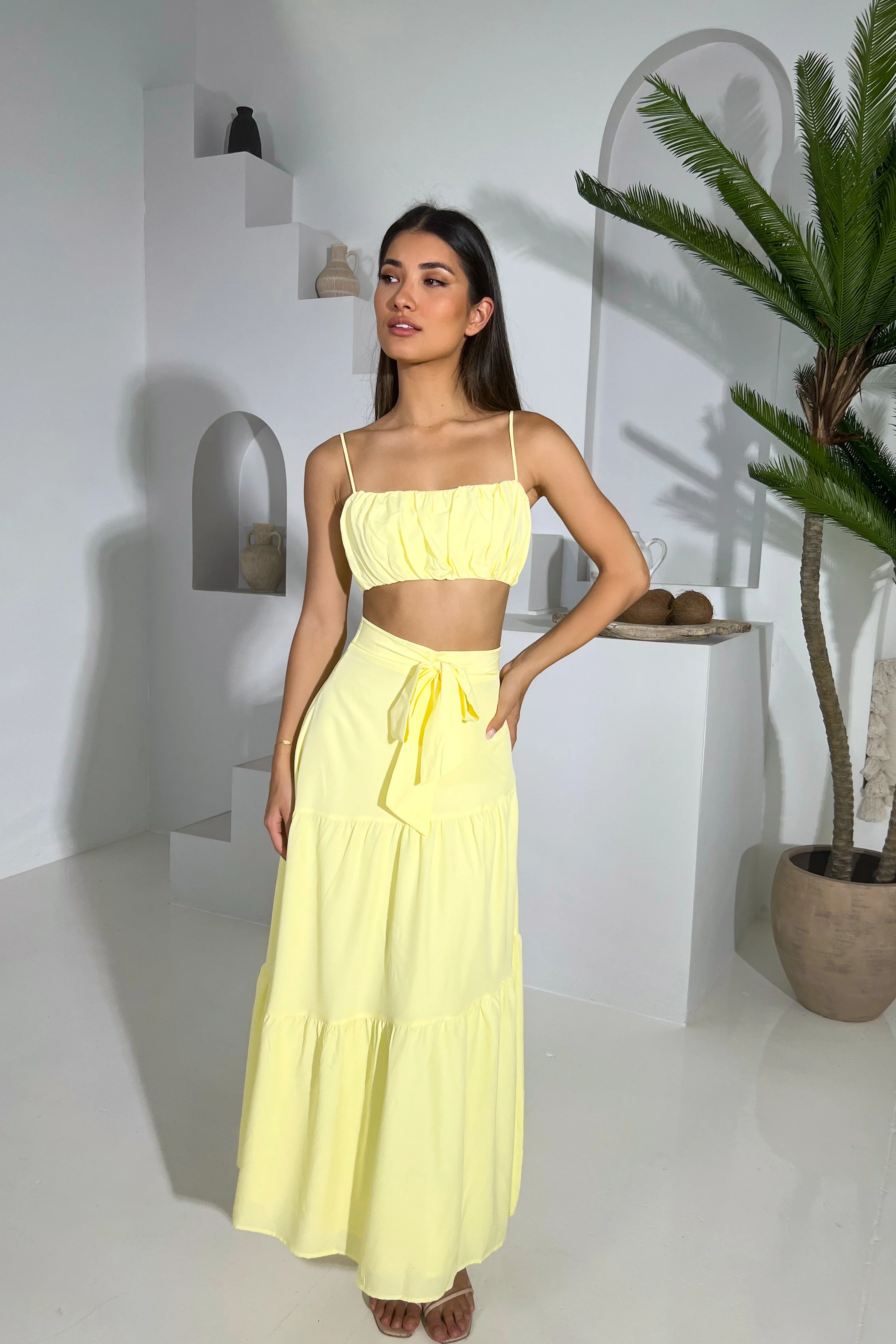 Elegant Yellow Two-Piece Summer Dress