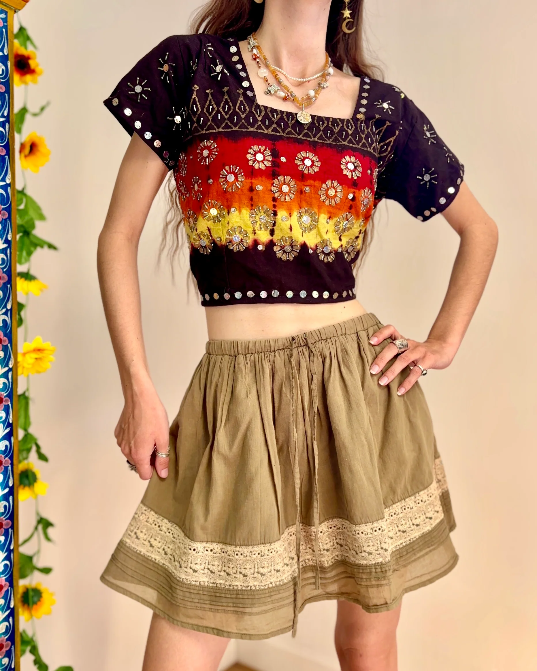 Bohemian Flower Embroidered Top And Skirt Set